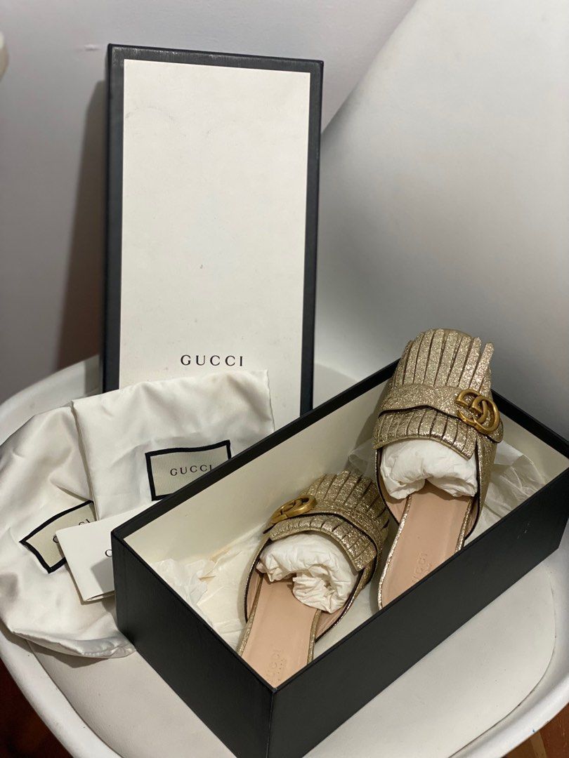 Gucci marmont mules gold store
