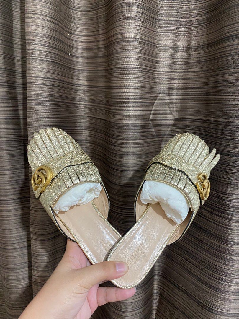 Gucci Metallic Gold Marmont Mules