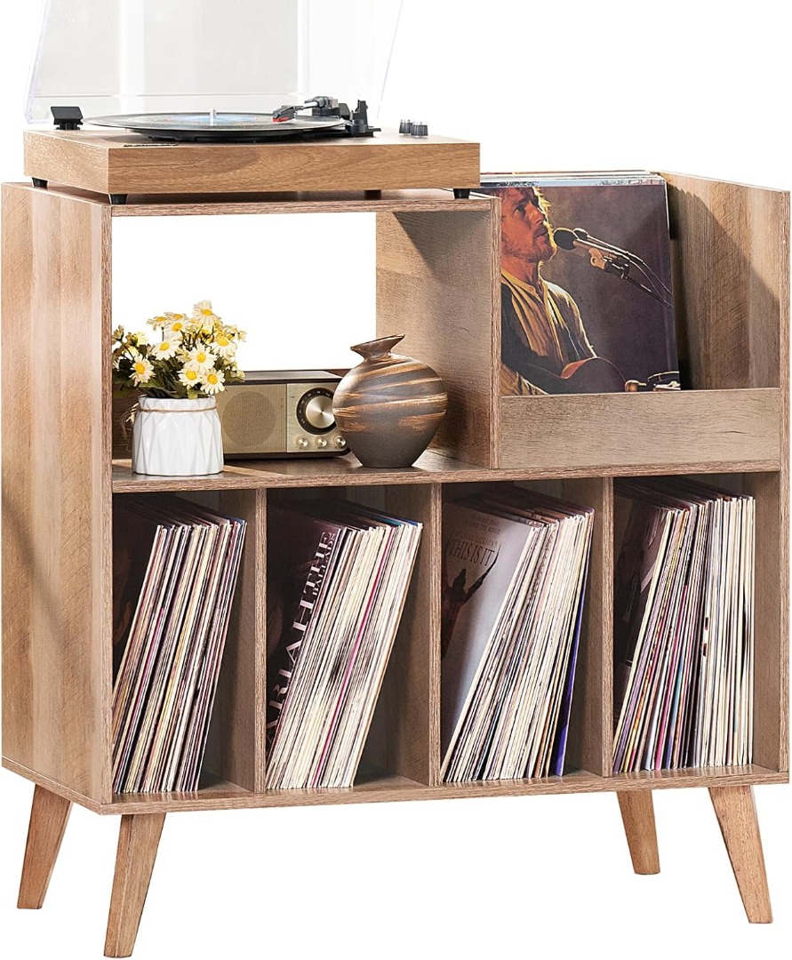 LELELINKY Large Record Player Stand, Turntable Stand with Storage ...