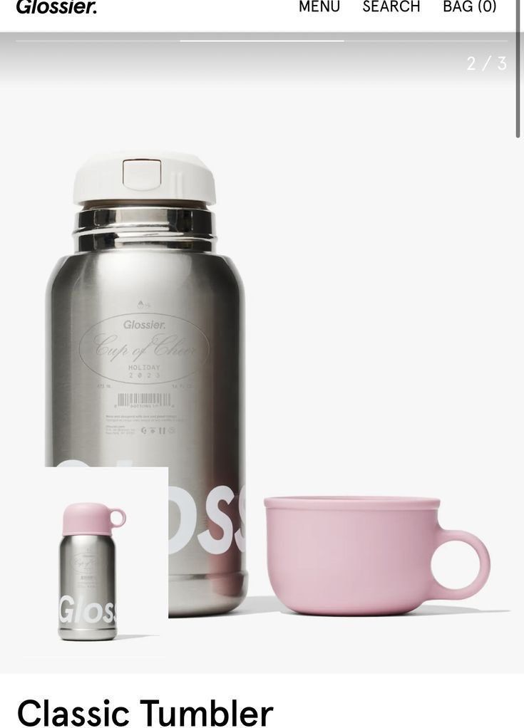 LF: Glossier Tumbler (Category: Water Bottles & Tumblers) located in Pasig City. Submitted by decluttertrends (Listing ID 1323911840, Image 1). Description: -looking for this glossier tumbler pls pls -max price: 1200 -pls pls pls ty.