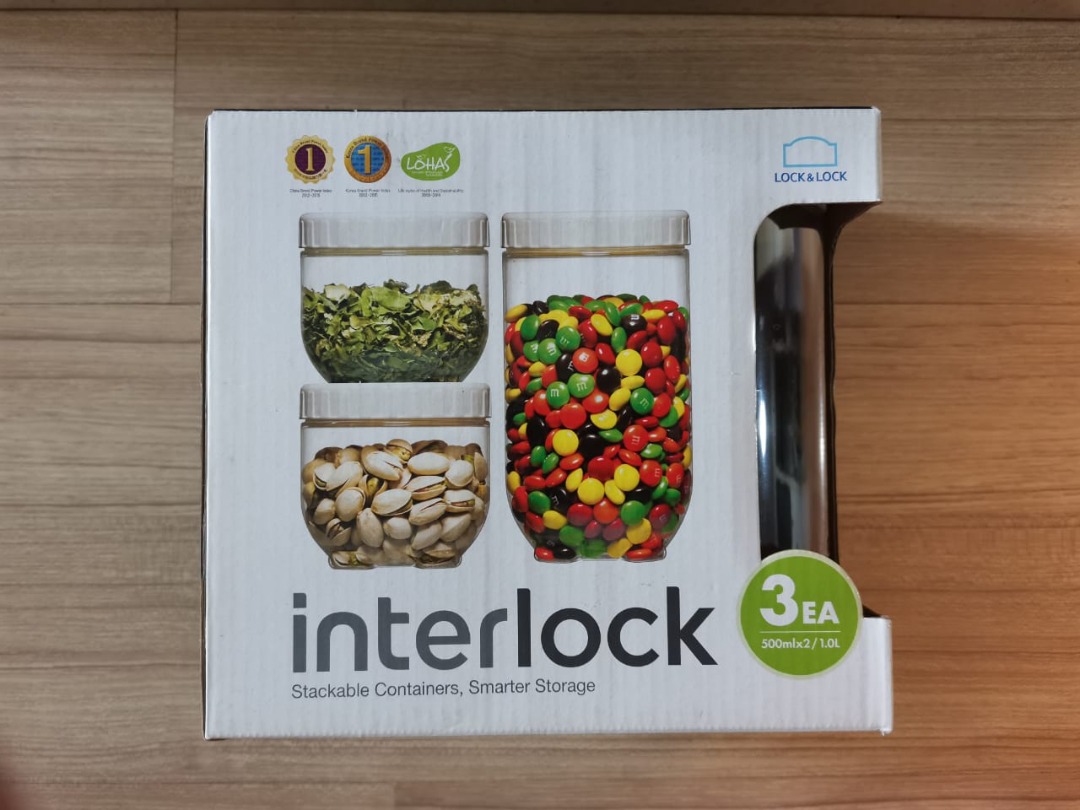 Lock & Lock Interlock stackable containers (3pcs/set), Furniture & Home ...