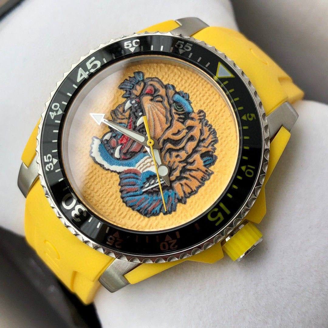 PREORDER ORIGINAL GUCCI DIVE EMBROIDERED TIGER MOTIF DIAL YELLOW RUBBER MENS WATCH YA136137 Men s Fashion Watches Accessories Watches on Carousell