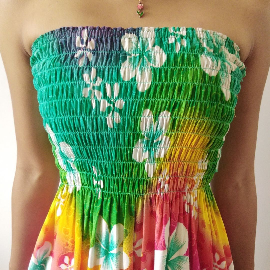 Retro Orchid in Green Hawaiian Tube Top Mini Dress Women s Fashion Dresses Sets Dresses on Carousell