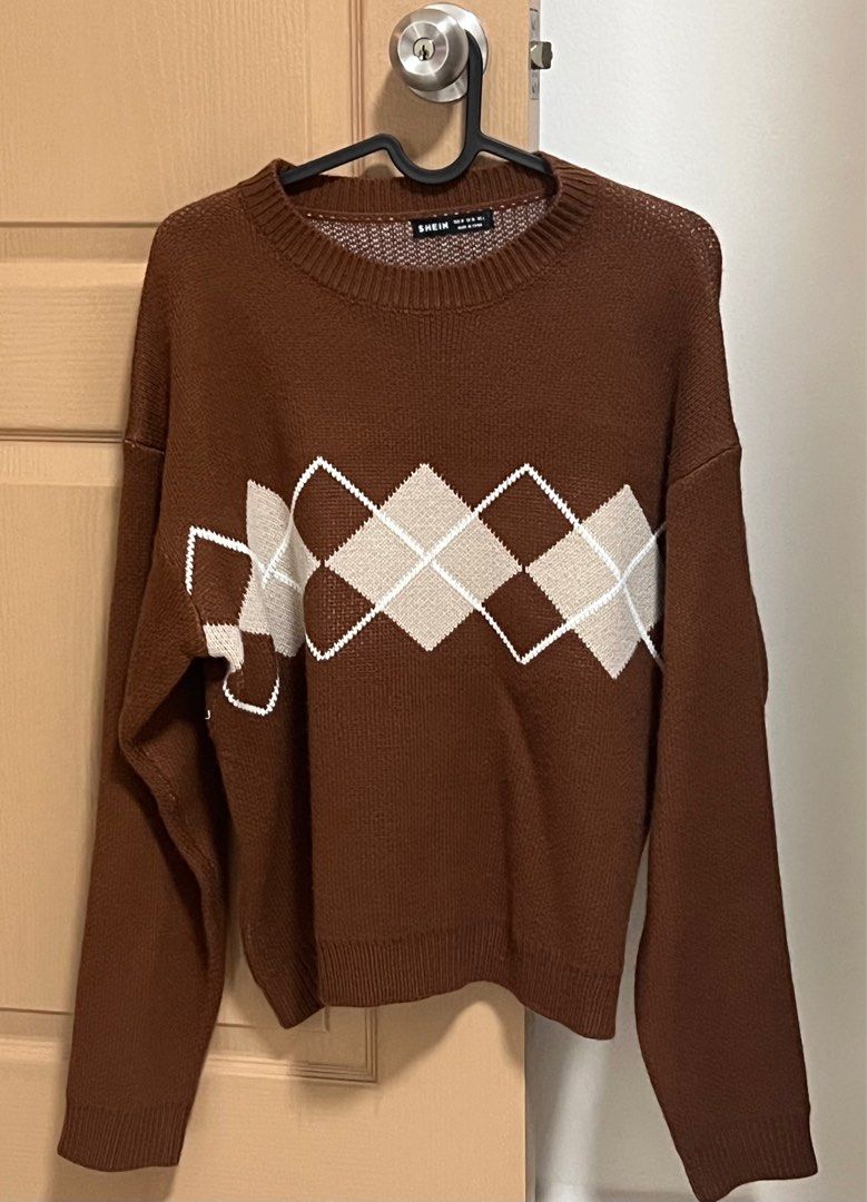 Fashion Drop Shoulder Argyle Sweater Drop Shoulder Argyle Sweater