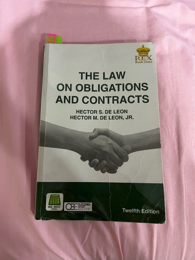 The Law on Obligations and Contracts (Category: Textbooks) located in Quezon City. Submitted by ak3isha (Listing ID 1323913321, Image 1). Description: - with plastic cover - many markings and highlights.