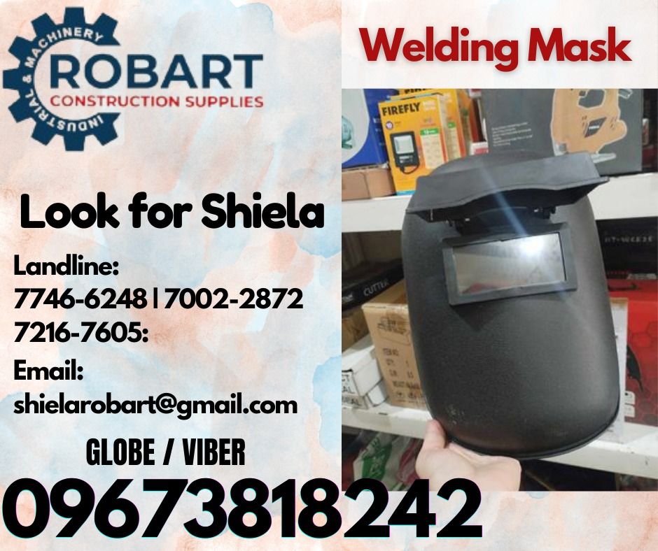 Welding Mask (Category: Construction Tools & Equipment) located in Caloocan City. Submitted by shielaroba44709 (Listing ID 1323900305, Image 1). Description: Welding Mask american standard small lens 𝑹𝑶𝑩𝑨𝑹𝑻 𝑪𝑶𝑵𝑺𝑻𝑹𝑼𝑪𝑻𝑰𝑶𝑵 𝑺𝑼𝑷𝑷𝑳𝑰𝑬𝑺 Office Address: 1405 Yuseco St. Sta Cruz Manila SEND US MESSAGE FOR INQUIRIES ‼️ ‼️ Call: 09673818242 / 09662708845 Vibr - (09673818242) Landline: (𝟩𝟩𝟦𝟨-𝟨𝟤𝟦𝟪) / (𝟩𝟢𝟢𝟤-𝟤𝟪𝟩𝟤) / (𝟩�