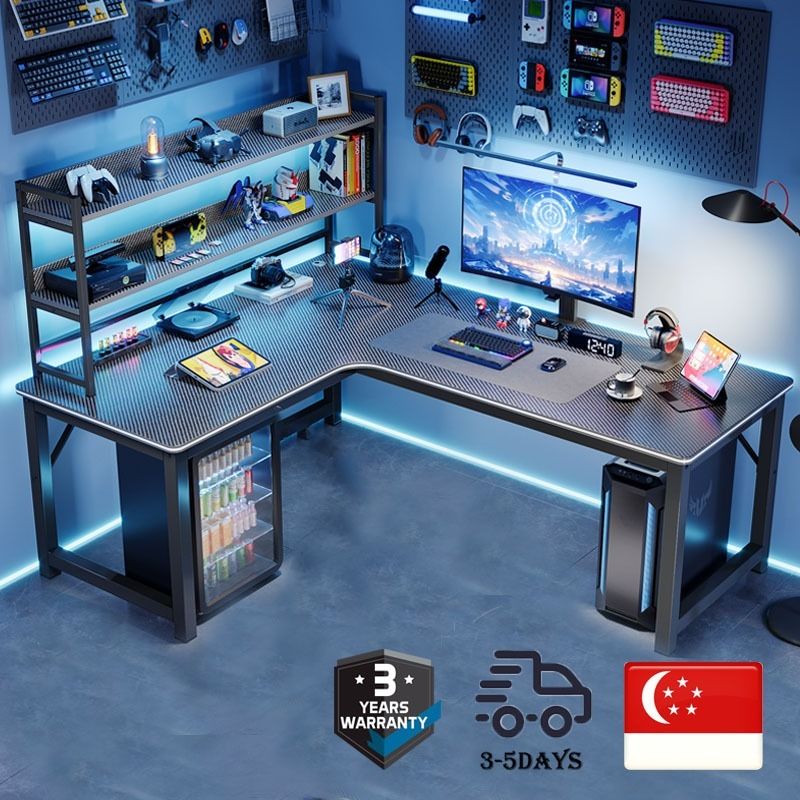 [INSTOCK] Corner L Shape Computer Table Carbon Fibre Office gaming ...