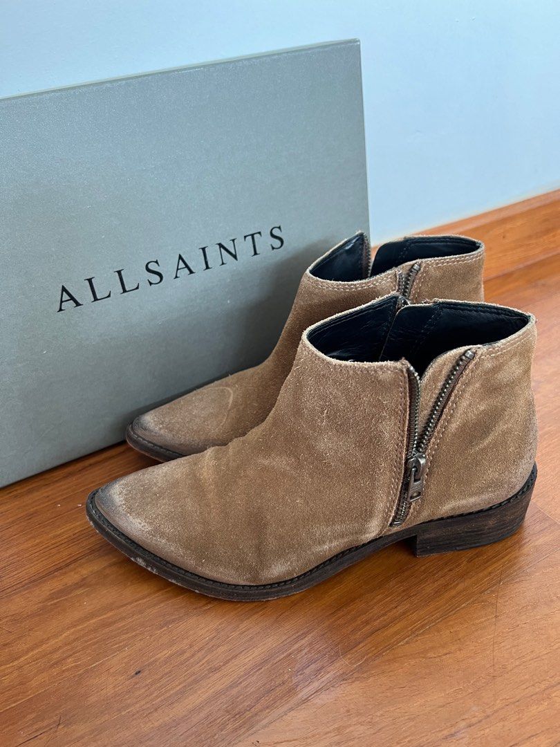 All Saints brown suede low boots Women s Fashion Footwear Boots on Carousell