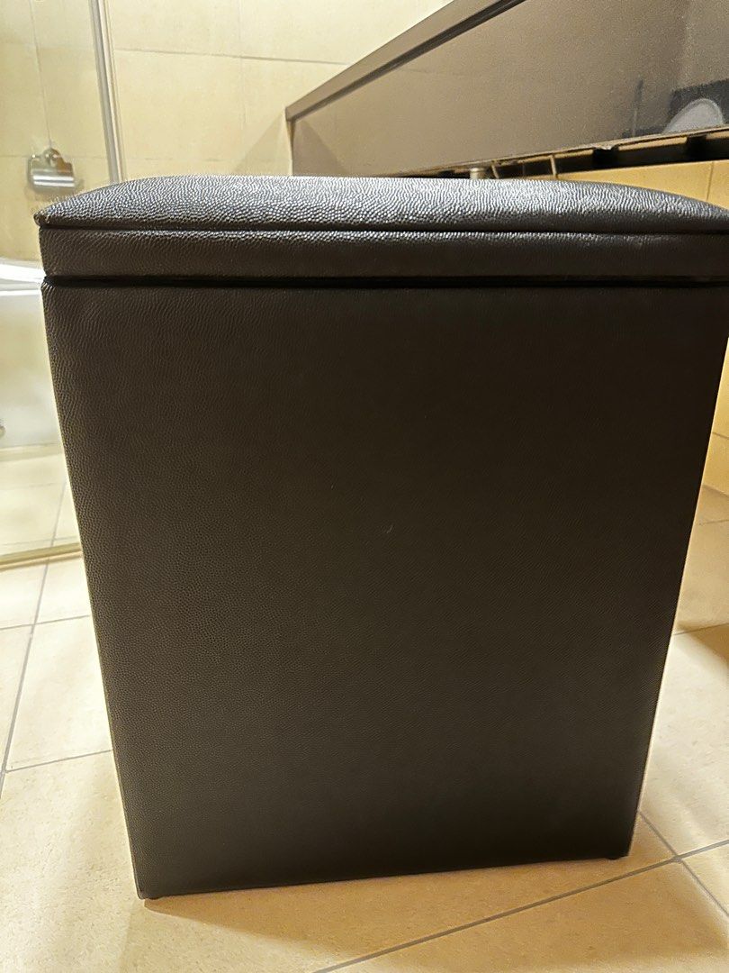 Black Leather Ottoman (Category: Storage Boxes & Baskets) located in Makati City. Submitted by juju_08 (Listing ID 1324089692, Image 1). Description: Like new, barely used. .