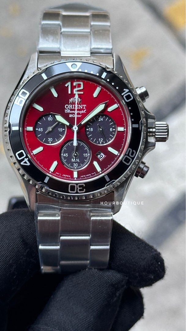 Brand New Orient Mako Sapphire Solar Powered Red Dial Mens Divers Watch RA TX0207R Men s Fashion Watches Accessories Watches on Carousell