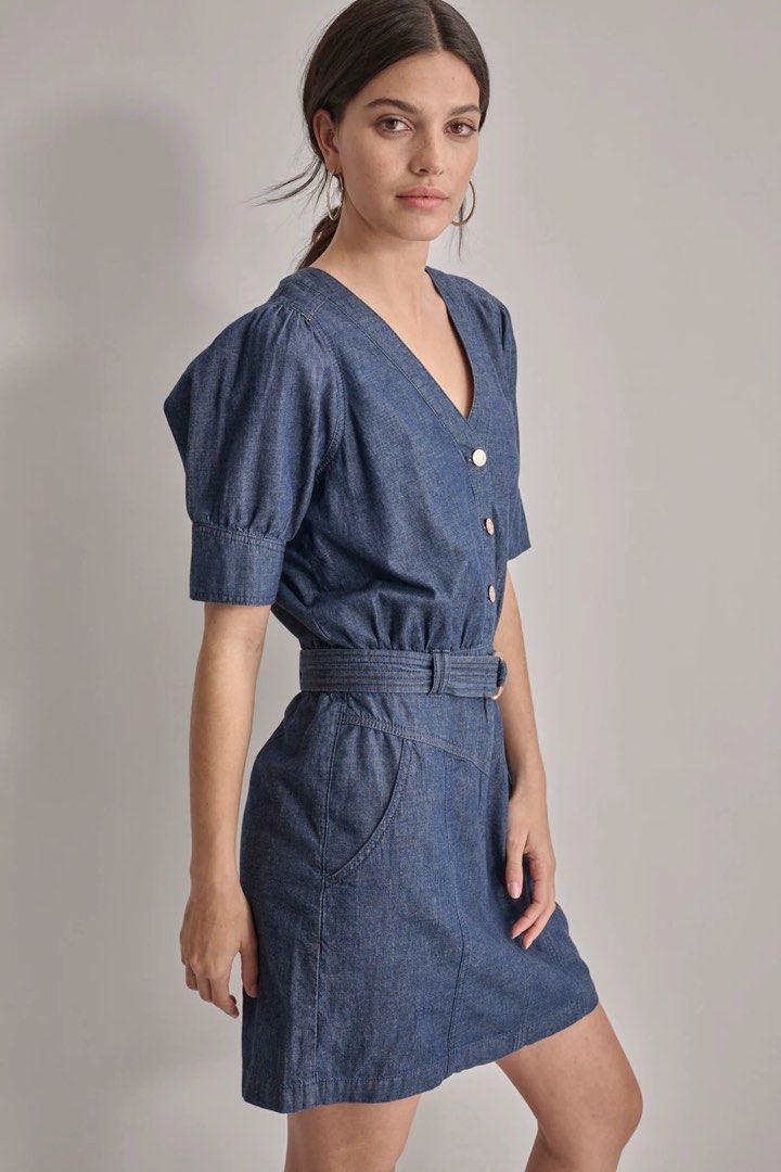 DKNY V-neck button front lightweight denim dress, Women's Fashion, Dresses  & Sets, Dresses on Carousell