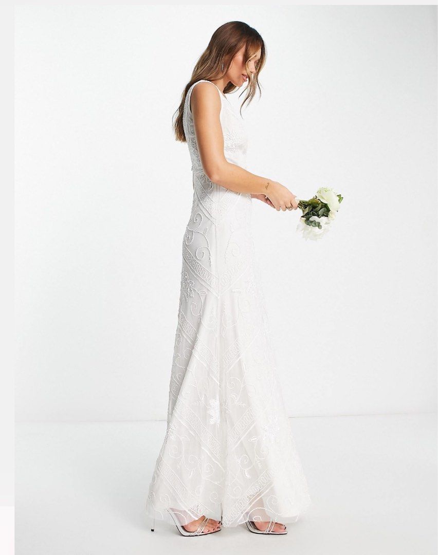 Frock and Frill Bridal Embellished Maxi Dress in White Women s Fashion Dresses Sets Evening dresses gowns on Carousell