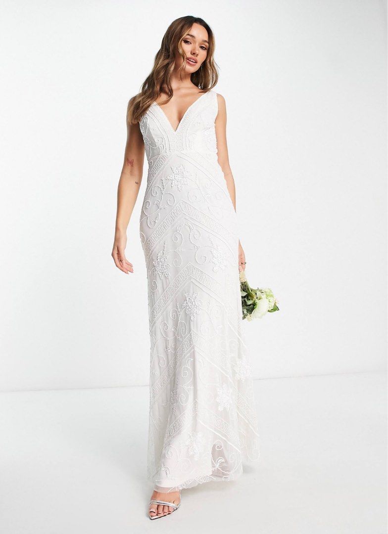 Frock and Frill Bridal Embellished Maxi Dress in White, Women's Fashion,  Dresses & Sets, Evening dresses & gowns on Carousell