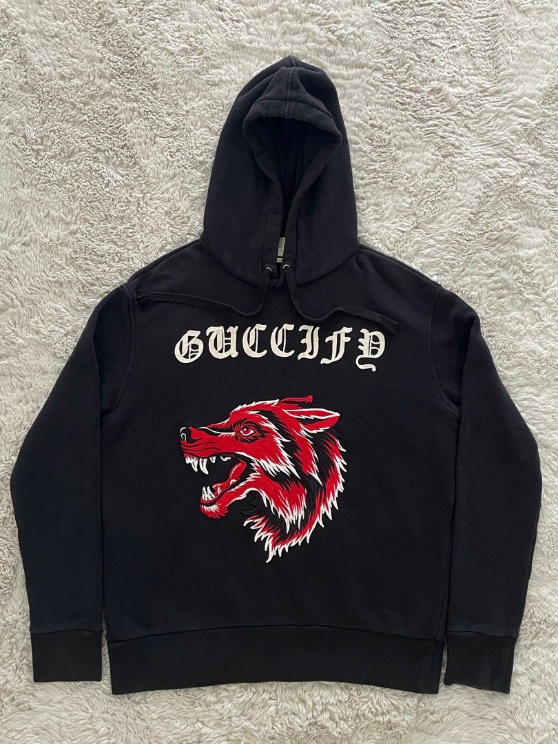 Gucci wolf embroidered hoodie shop