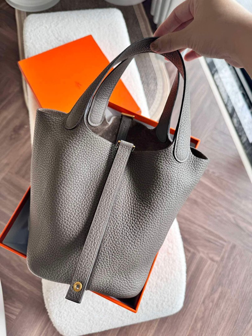 Hermes Picotin 18 Gris Etain Clemence GHW 24090601