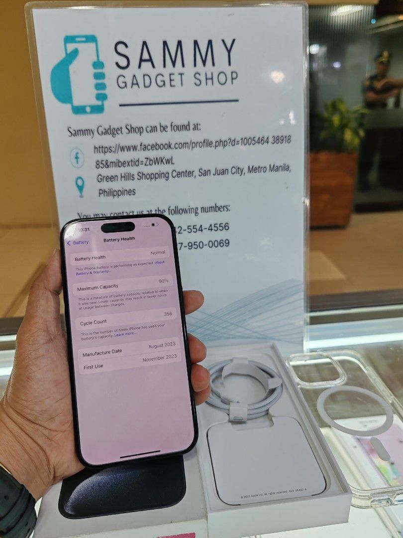 Iphone 15pro 128 preloved (Category: iPhone 15 Series) located in Quezon City. Submitted by ronalynac40976 (Listing ID 1324020012, Image 3). Description: iphone 15pro 128 NTC factory unlock 90% batteri health good condition with box, case, cord pick up store in greenhills shopping center We ship nationwide via (lbc) + sf we accept swap/trade in We accept et ggives+% We accept creditcard installment+% dm or call for fast transaction 09279500069/09