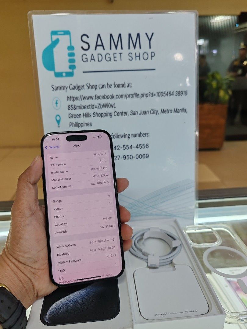 Iphone 15pro 128 preloved (Category: iPhone 15 Series) located in Quezon City. Submitted by ronalynac40976 (Listing ID 1324020012, Image 2). Description: iphone 15pro 128 NTC factory unlock 90% batteri health good condition with box, case, cord pick up store in greenhills shopping center We ship nationwide via (lbc) + sf we accept swap/trade in We accept et ggives+% We accept creditcard installment+% dm or call for fast transaction 09279500069/09