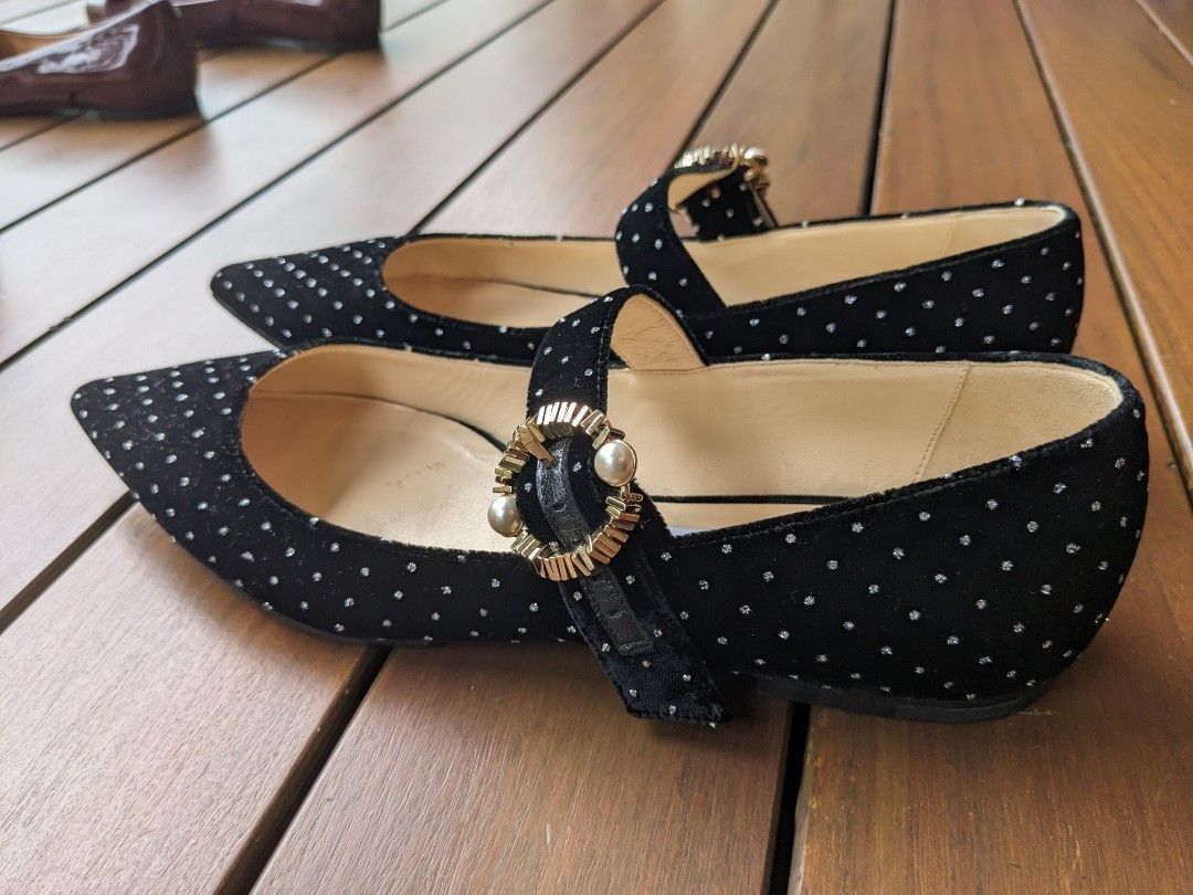 Jimmy Choo Black Silver Pointed Flats with Buckle Size 38