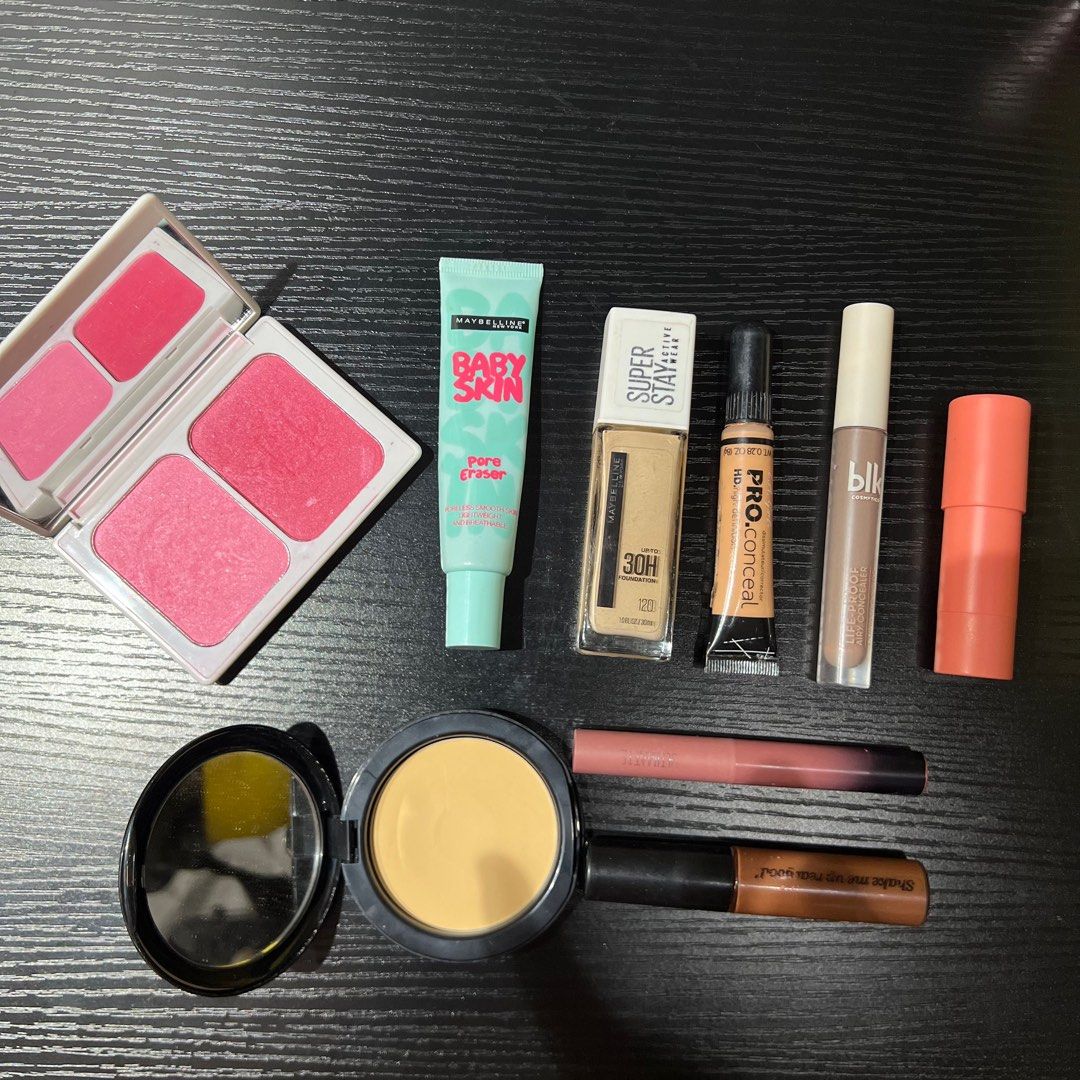 Makeup Bundle- Maybeline, BLK, Sunnies Face, BYS (Category: Makeup) located in Mandaluyong City. Submitted by weeeka_ (Listing ID 1324022249, Image 2). Description: Selling some pre-loved makeup items! Most of these were either gifted to me and only swatched or used once or twice, while others I purchased but realized they no longer suit my skin tone. Since I often go to the beach, my skin color changes frequently, affecting the match of the make