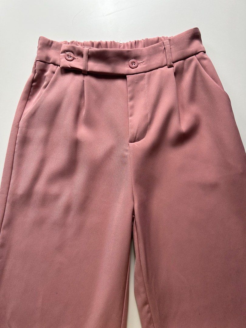 Old Rose Wideleg Trousers (Category: Other Bottoms) located in Cavite. Submitted by adiore (Listing ID 1324039320, Image 2). Description: high waisted garterized back fits waistline 25-32” length 37-38”.