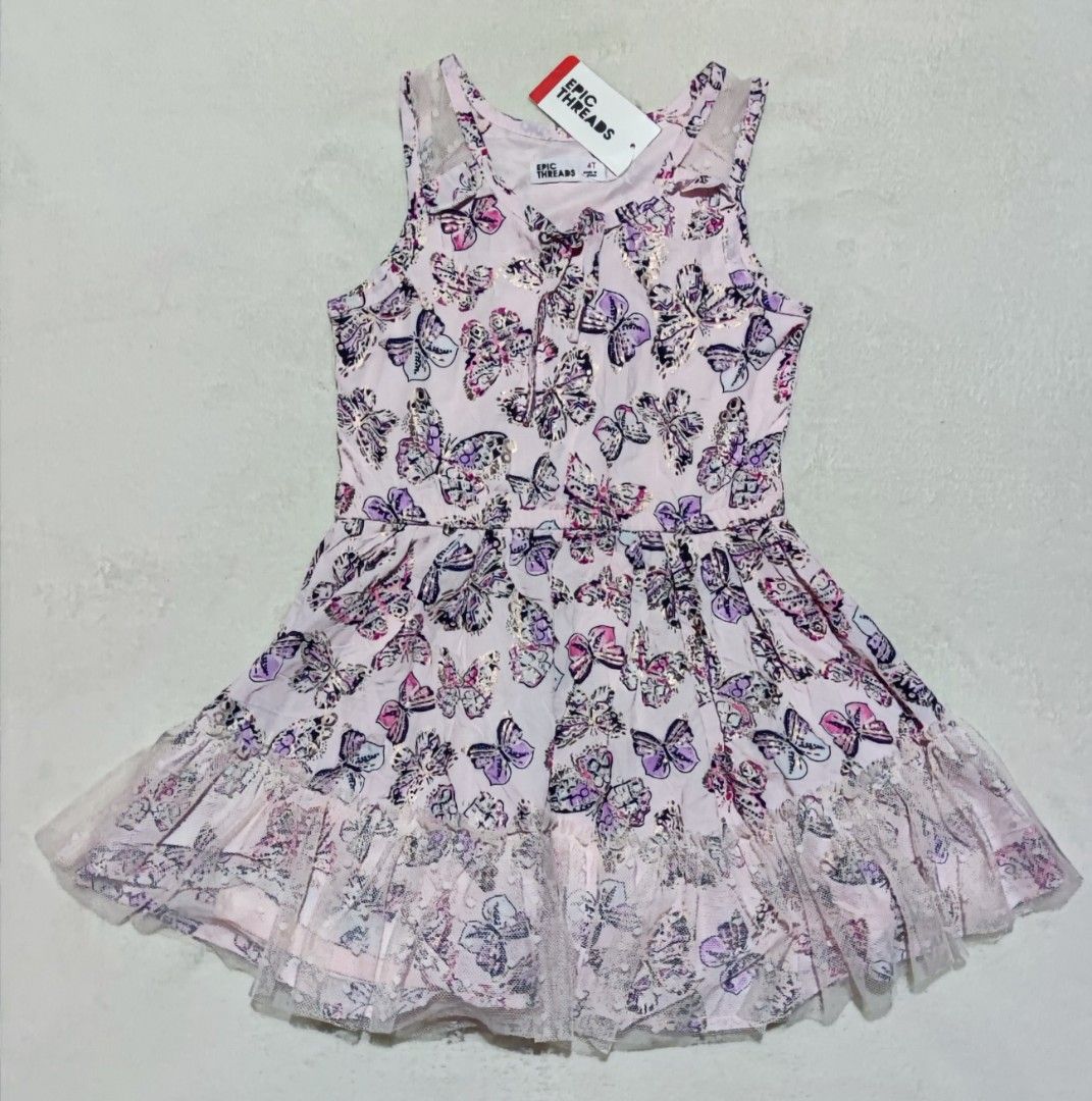 Pink purple butterfly printed dress Babies Kids Babies Kids Fashion on Carousell
