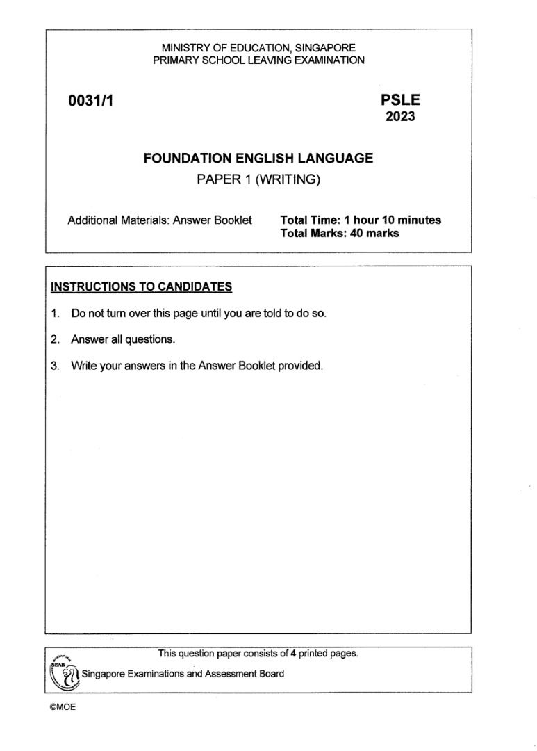 PSLE Foundation Past Year Papers English Math Science Chinese, Hobbies ...