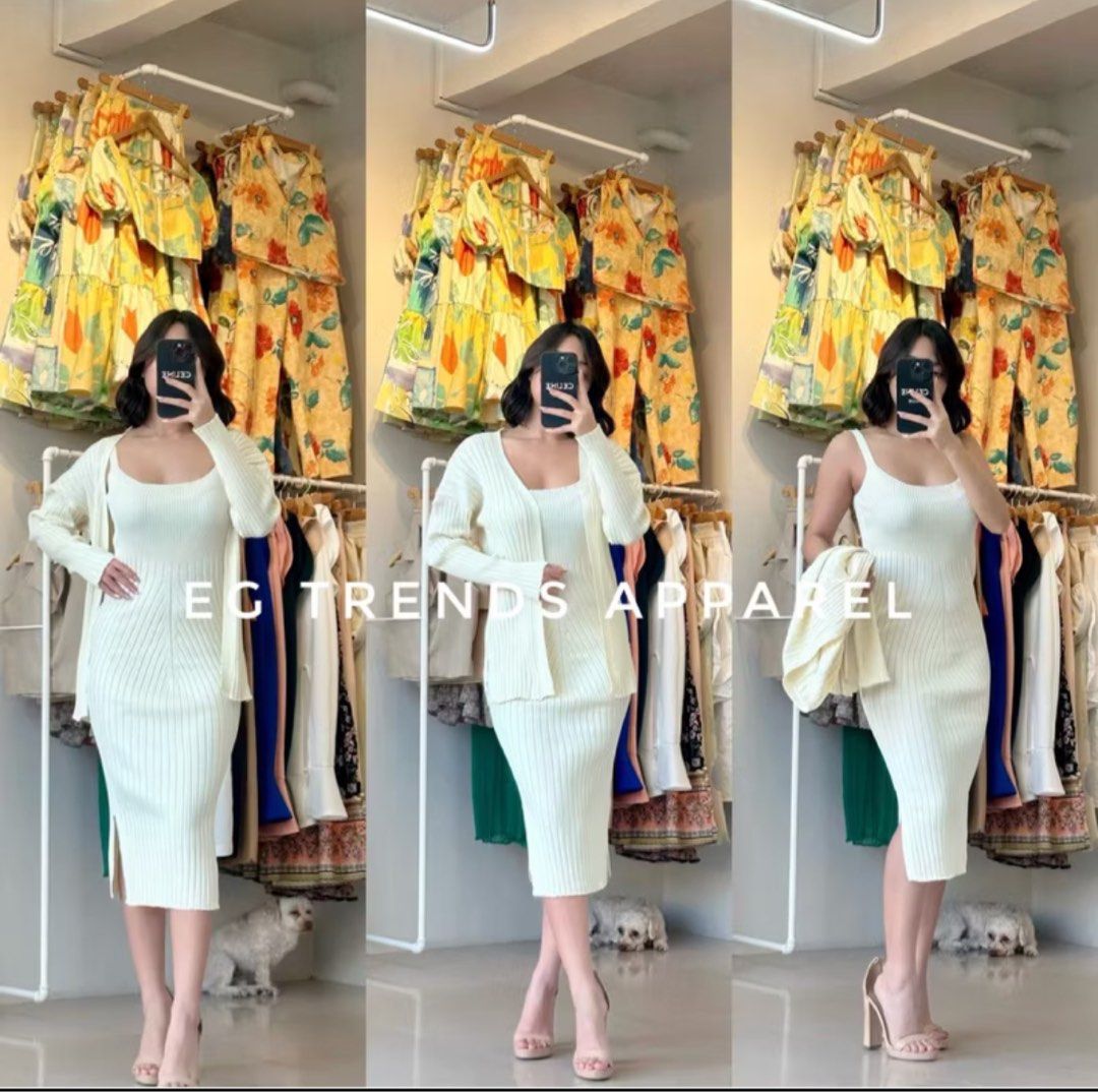 Ribbed dress with cardigan set (Category: Dresses) located in Manila. Submitted by luxecam (Listing ID 1324018038, Image 2). Description: Bought at EG trends apparel for 700 plus, never been used.