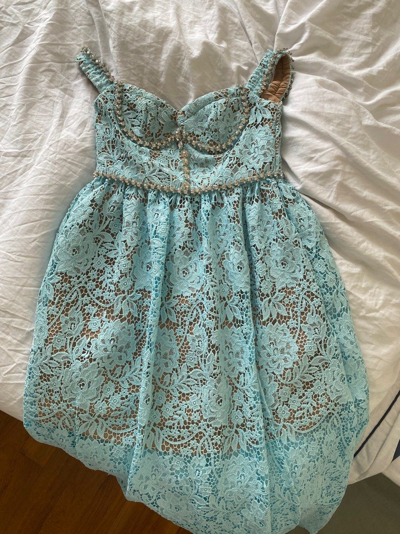 Self portrait dress blue cord lace diamante midi dress uk4, Women's  Fashion, Dresses & Sets, Evening dresses & gowns on Carousell
