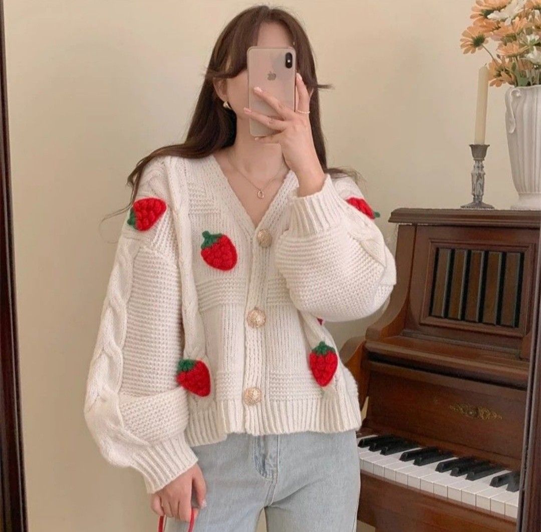 Sweet Strawberry Korean Knitted Jacket (Category: Coats, Jackets and Outerwear) located in Taguig. Submitted by decluttering.ph2020 (Listing ID 1324177869, Image 3). Description: .