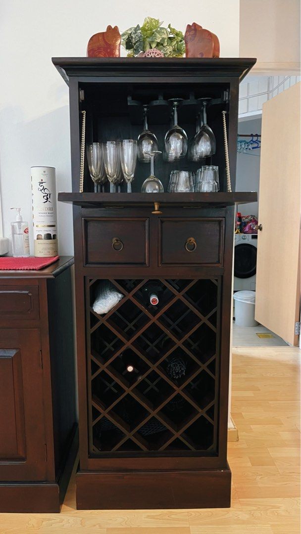 Madison Italy Teak Wood Wine Cabinet