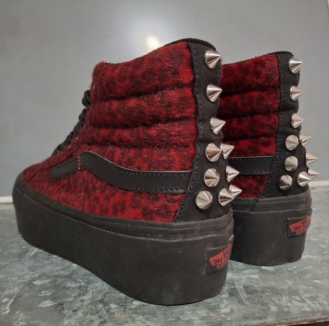 Vans Sk8 Hi Platform Studded Red Velvet Leopard Women s Fashion Footwear Sneakers on Carousell