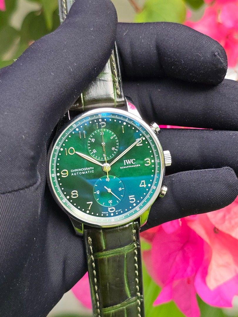 WARRANTY TILL 2030 IWC GREEN DIAL PORTUGIESER CHRONO CHRONOGRAPH IW371615 371615
