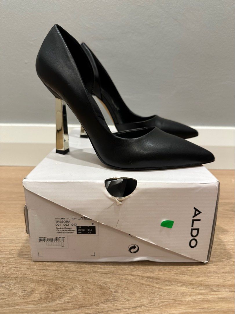 Aldo Pointed toe High Heels Black with Gold heels a