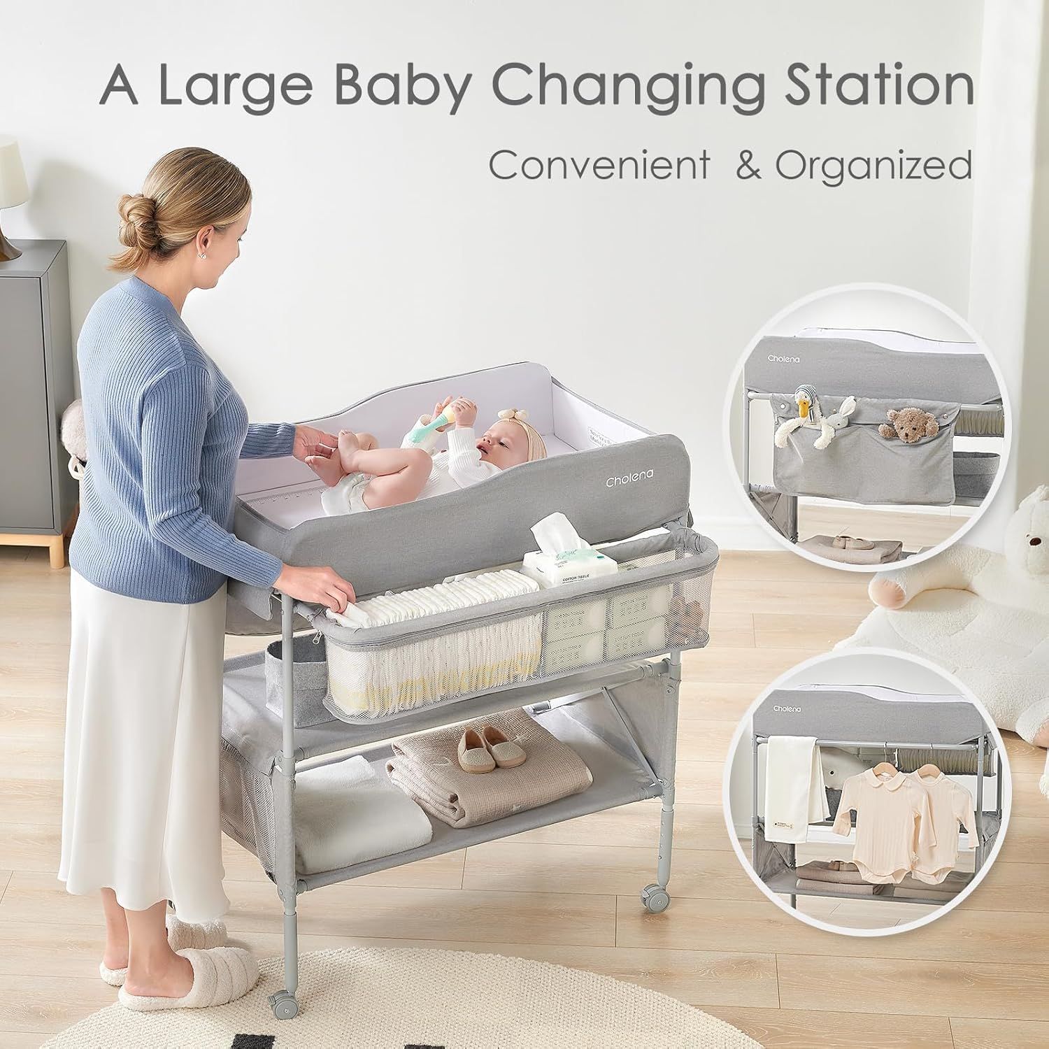 Baby Changing Table Portable Adjustable Changing Station for Tall Foldable Diaper Changing Tables Easy Clean Changing Table Topper Large Storage