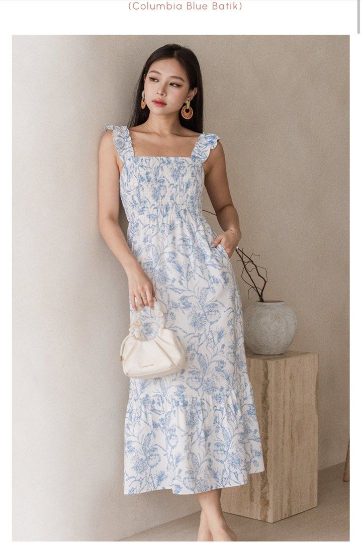 Dear Lyla Jovial Ruffle Straps Smocked Midaxi Dress Columbia Blue Batik