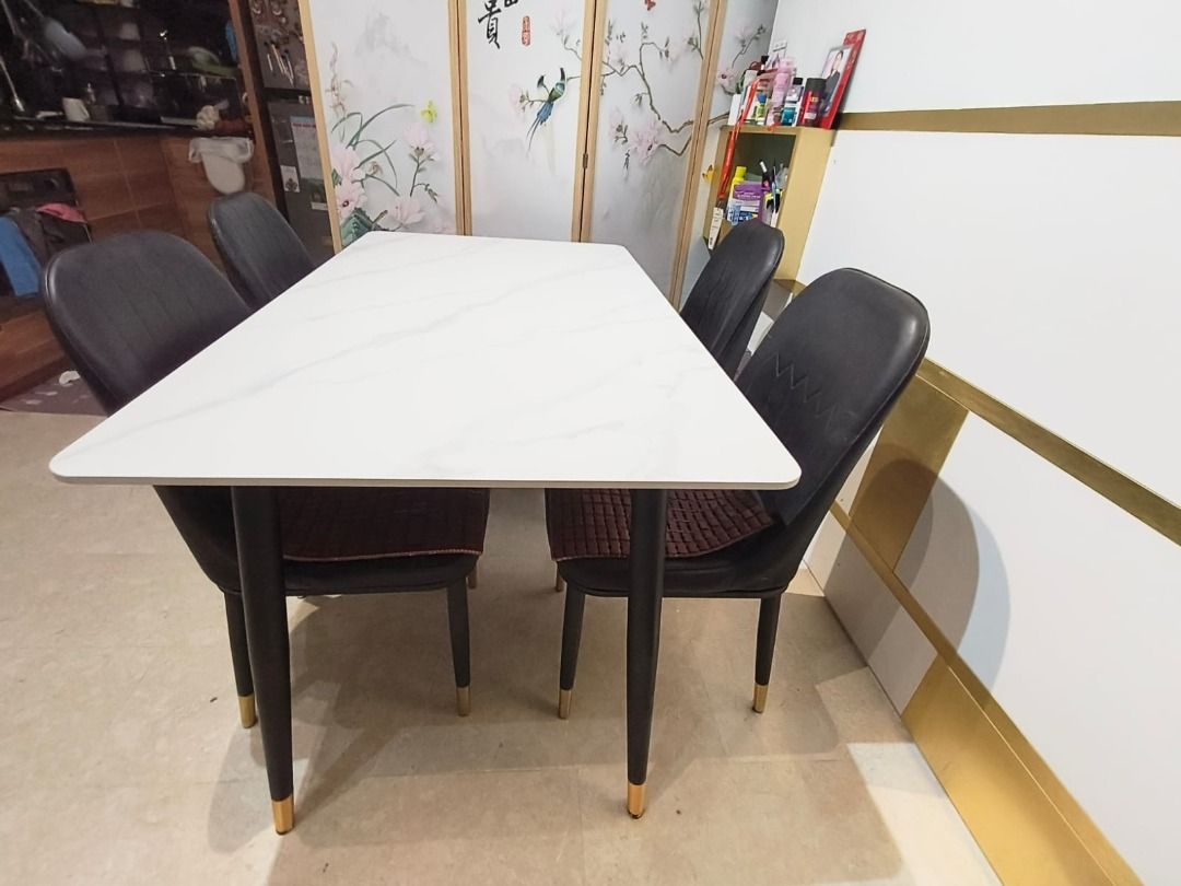 Dining table (Category: Tables & Sets) located in Singapore. Submitted by drache (Listing ID 1324332699, Image 3). Description: Selling the dining table and chairs only (1 set: 1 table and 4 chairs), free: table cover. Marble stone top enough for 6 people..