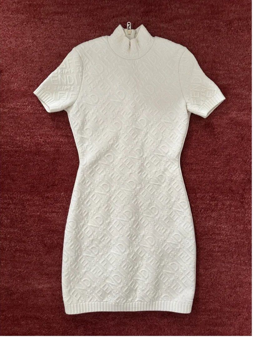 fendi skims mini dress FENDI X SKIMS KIM KARDASHIAN EMBOSSED SHORT SLEEVE DRESS SOLD OUT 40 CONNECTICUT