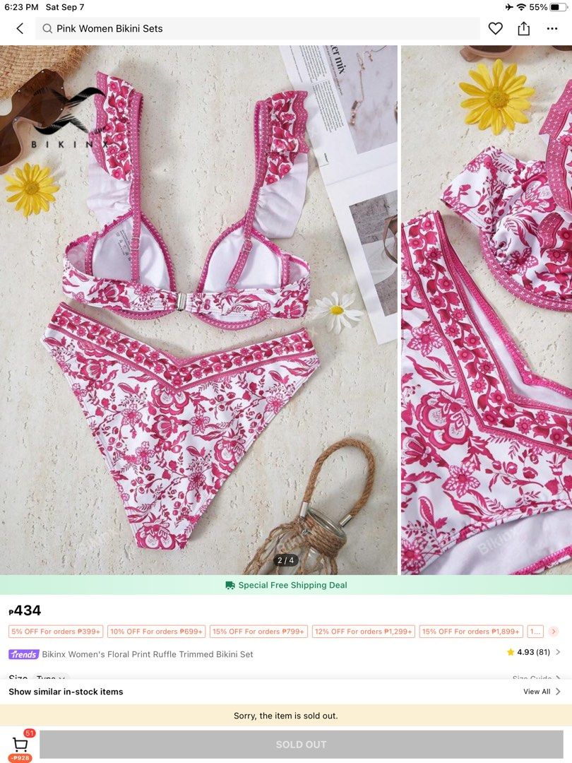 FLORAL BIKINI RUFFLE SWIMSUIT XS (Category: Bikinis & Swimsuits) located in Valenzuela. Submitted by weewowa (Listing ID 1324287829, Image 2). Description: BRAND NEW NOT USED FLORAL BIKINI RUFFLE SWIMSUIT XS EXTRA SMALL TO SMALL MEASUREMENT ON LAST PHOTO SUPER GANDA PERO XXS AKO DAPAT PAPAALTER KO PERO SAYANG EH AHHAHAHAHAAHHAHA HUHU SORRY NAMAYAT.