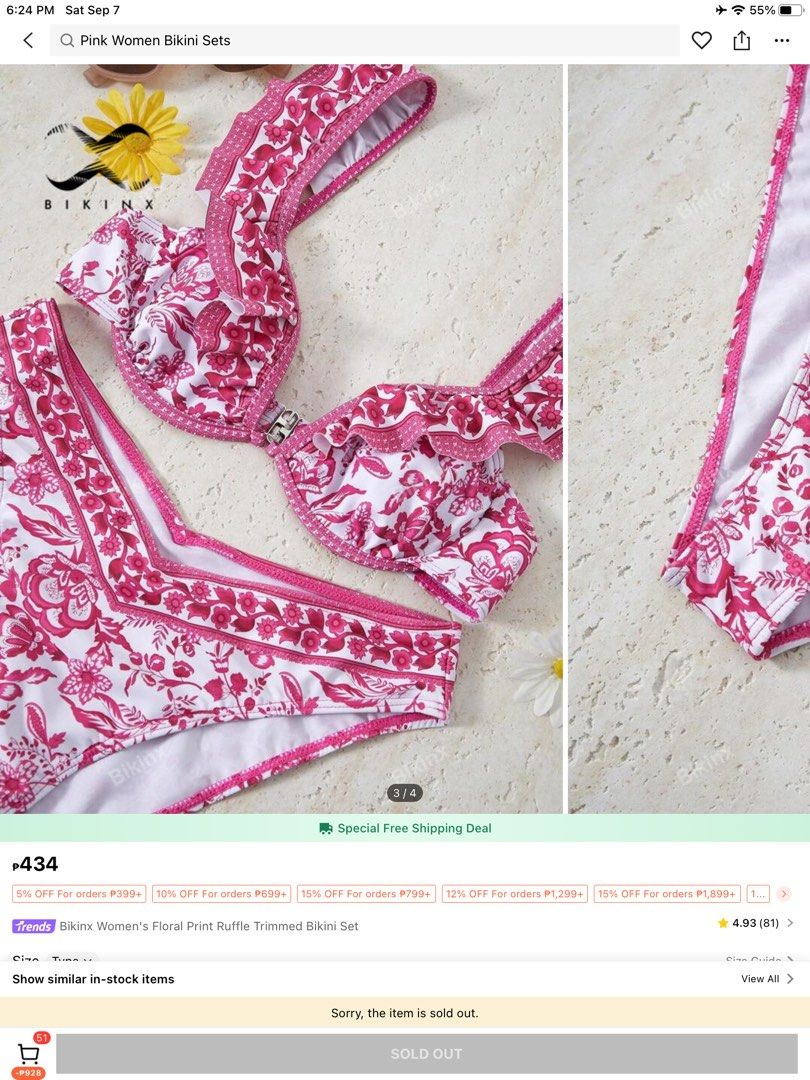 FLORAL BIKINI RUFFLE SWIMSUIT XS (Category: Bikinis & Swimsuits) located in Valenzuela. Submitted by weewowa (Listing ID 1324287829, Image 3). Description: BRAND NEW NOT USED FLORAL BIKINI RUFFLE SWIMSUIT XS EXTRA SMALL TO SMALL MEASUREMENT ON LAST PHOTO SUPER GANDA PERO XXS AKO DAPAT PAPAALTER KO PERO SAYANG EH AHHAHAHAHAAHHAHA HUHU SORRY NAMAYAT.