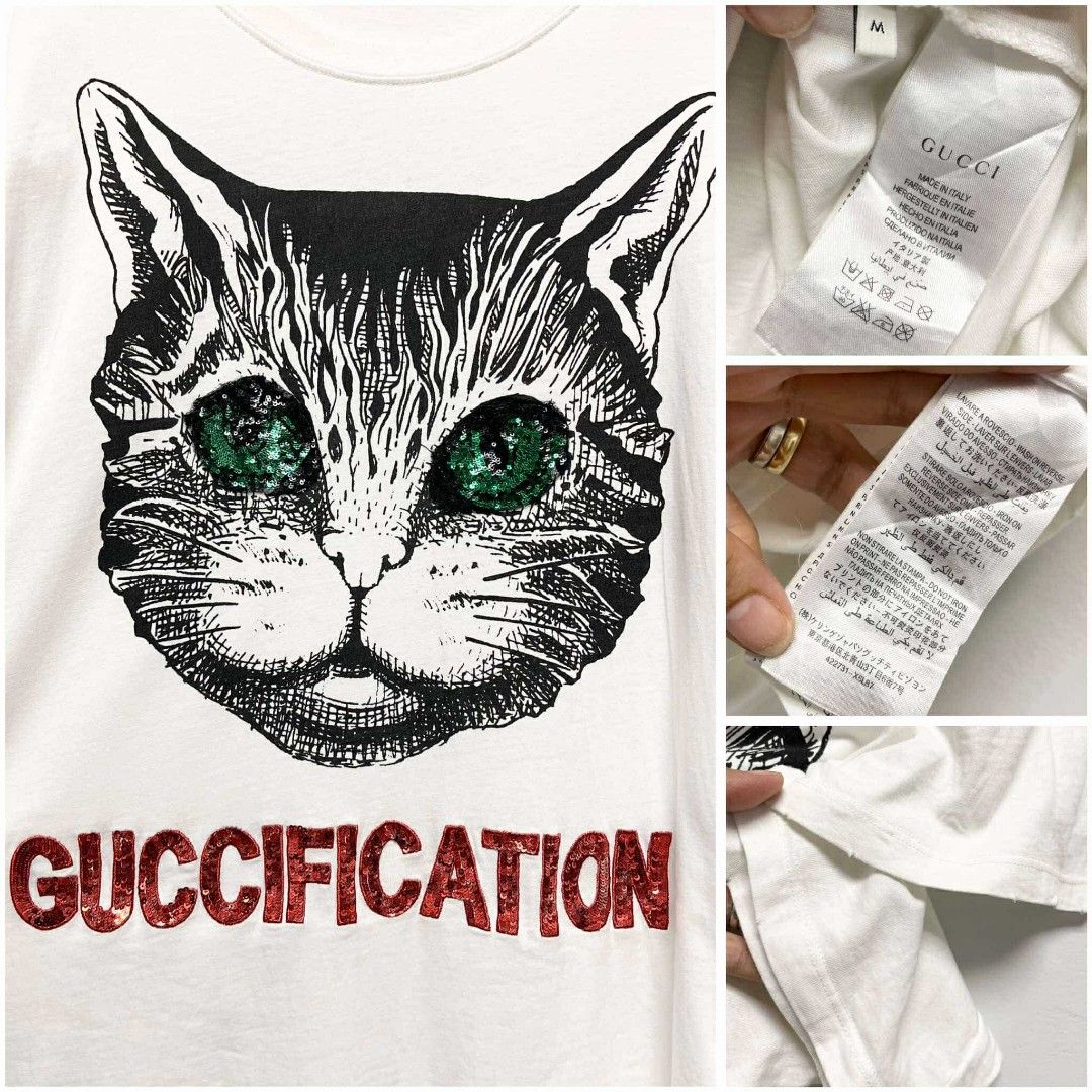 GUCCI CAT GUCCIFICATION WHITE TSHIRT Luxury Apparel on Carousell