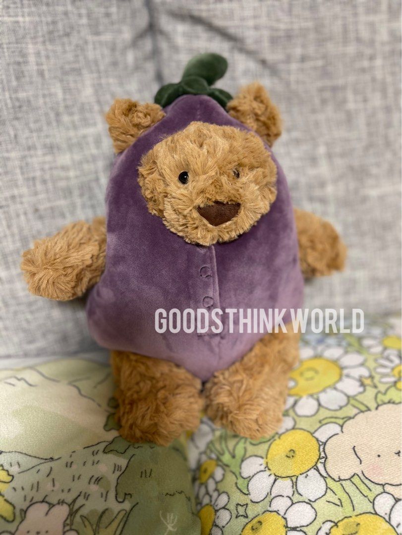 Jellycat Bartholomew Bear Aubergine 茄子熊衫可脫公仔, 興趣及