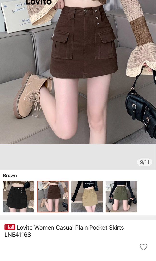 LOVITO Plain pocket brown cargo skirt XL Women s Fashion Bottoms Skirts on Carousell