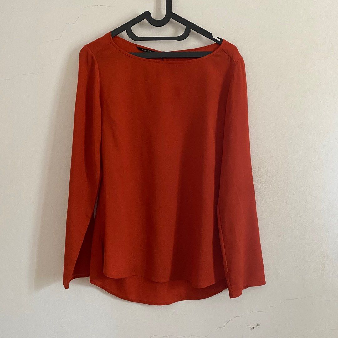 Massimo Dutti Orange Chiffon Long Sleeve Shirt