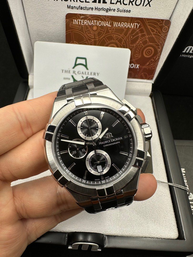 Maurice Lacroix Aikon Chronograph Black Dial Black Leather Strap Watch for Men - AI1018-SS001-330-2