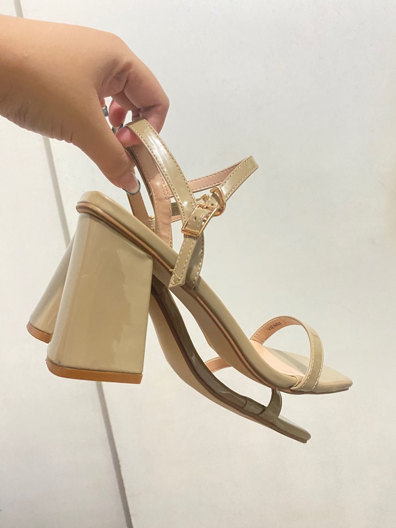 Nude Floral Embellished Block Heels