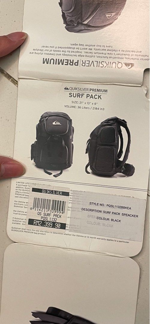 Quicksilver backpack (Category: Backpacks) located in Kuala Lumpur. Submitted by _sherylc (Listing ID 1324264706, Image 3). Description: Size 21”x 13” x 8”. Original price RM2399.90.