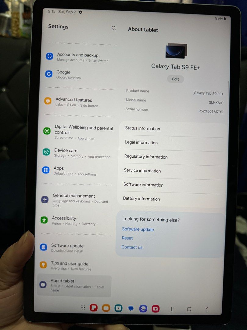 Samsung Galaxy Tab S9 FE+ (Category: Android) located in Paranaque City. Submitted by hannah.agupit (Listing ID 1324188873, Image 2). Description: Samsung Galaxy Tab S9 FE+ Mall price: 39,990 vs My price: 17,000 Dual Camera With simslot 8GB/128GB Amost new the plastic sidings still intact Unit, cable charger with adaptor, FREE apple earphones and FREE power bank.. No S pen included buy n lng since less ko naman binigay ung item Slightly negotiabl