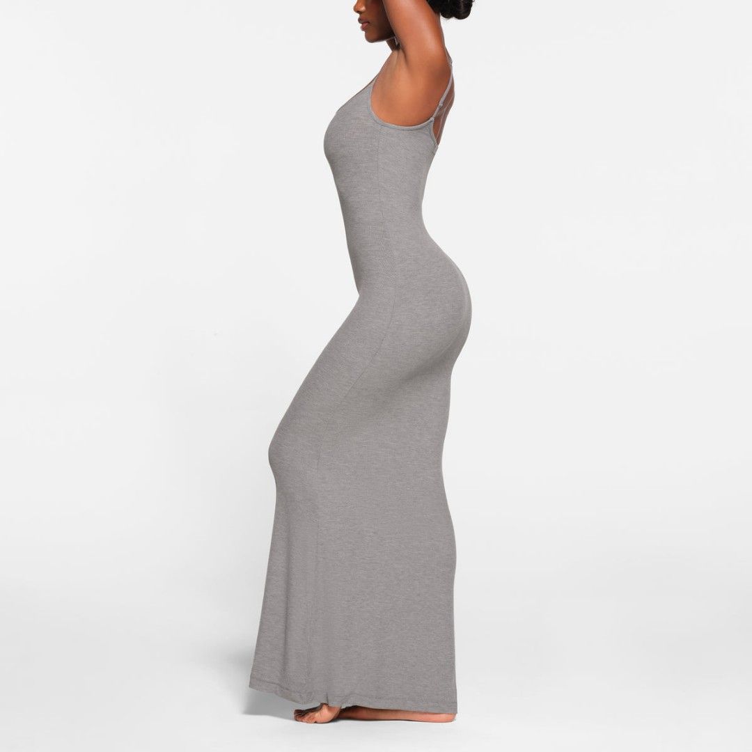 skims heather grey dress Skims Soft Lounge Long Slip Dress (Heather Grey)