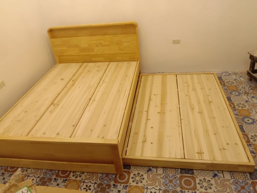 Solid wood bed frame with pull out bed (Category: Bed Frames & Mattresses) located in Quezon City. Submitted by furniturefinds888 (Listing ID 1324233069, Image 2). Description: solid Thailand rubber wood.