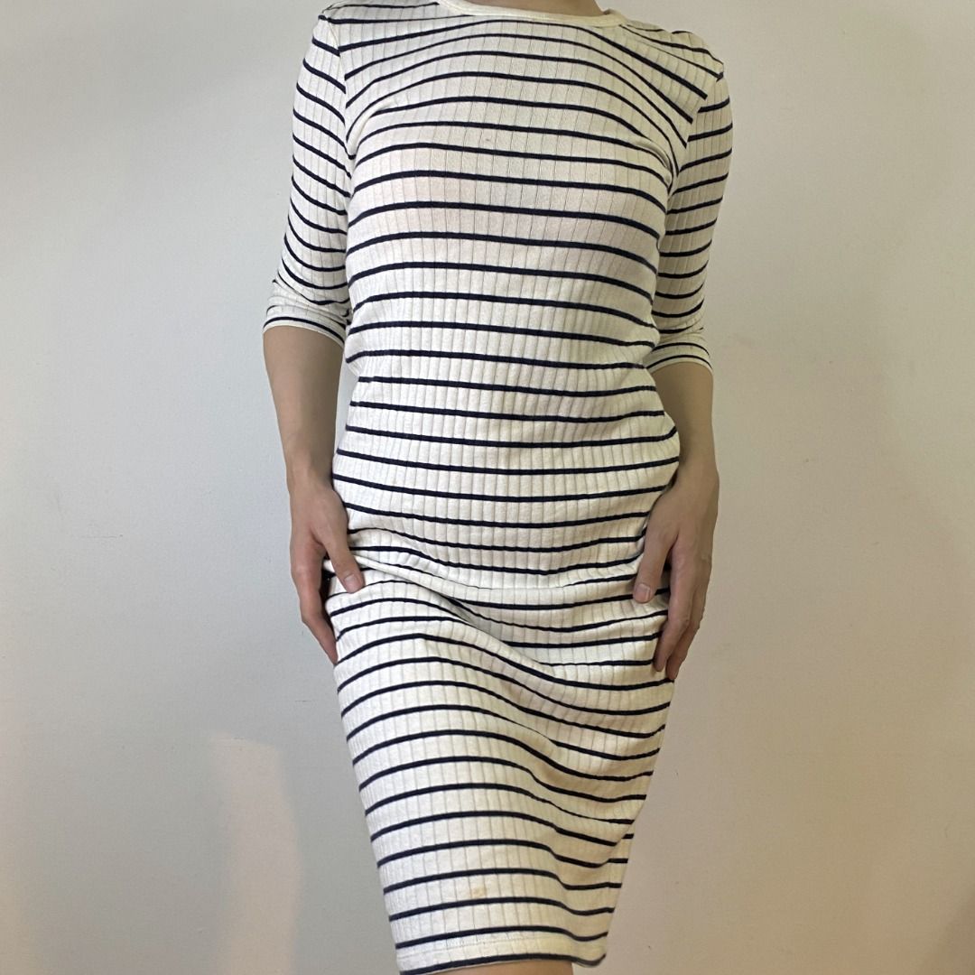UNIQLO Black and White Striped Dress MEDIUM